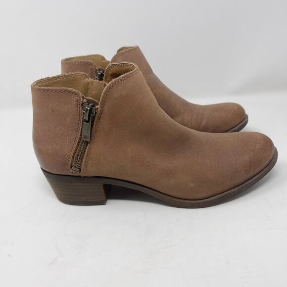Lucky Brand Womens 6 Brown Burklee Zip Ankle Leather Booties Stacked Block Heel - Picture 3 of 13